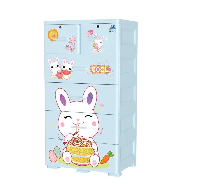 Tủ nhựa 5 tầng Qui Phúc AE màu xanh dương mẫu Rabbit KT 710 x 505 x 1310 mm _ Juno Sofa hàng lắp sẵn