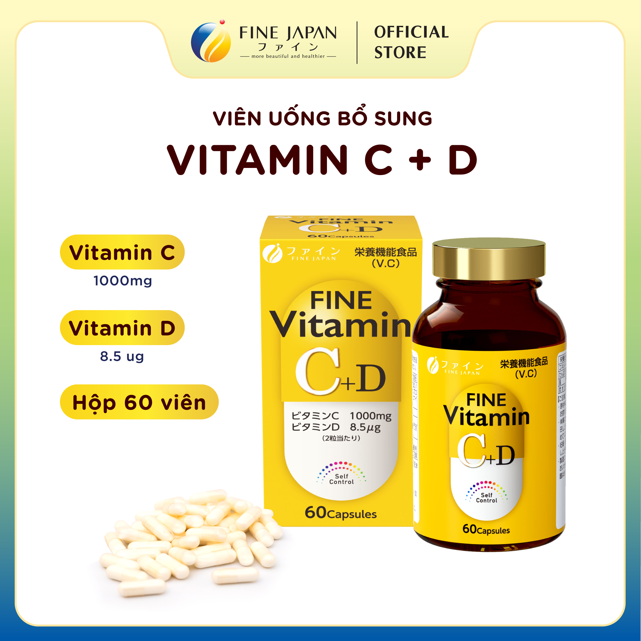 Viên uống Vitamin C&D FINE JAPAN chống suy nhược cơ thể lọ 60 viên (30 ngày)