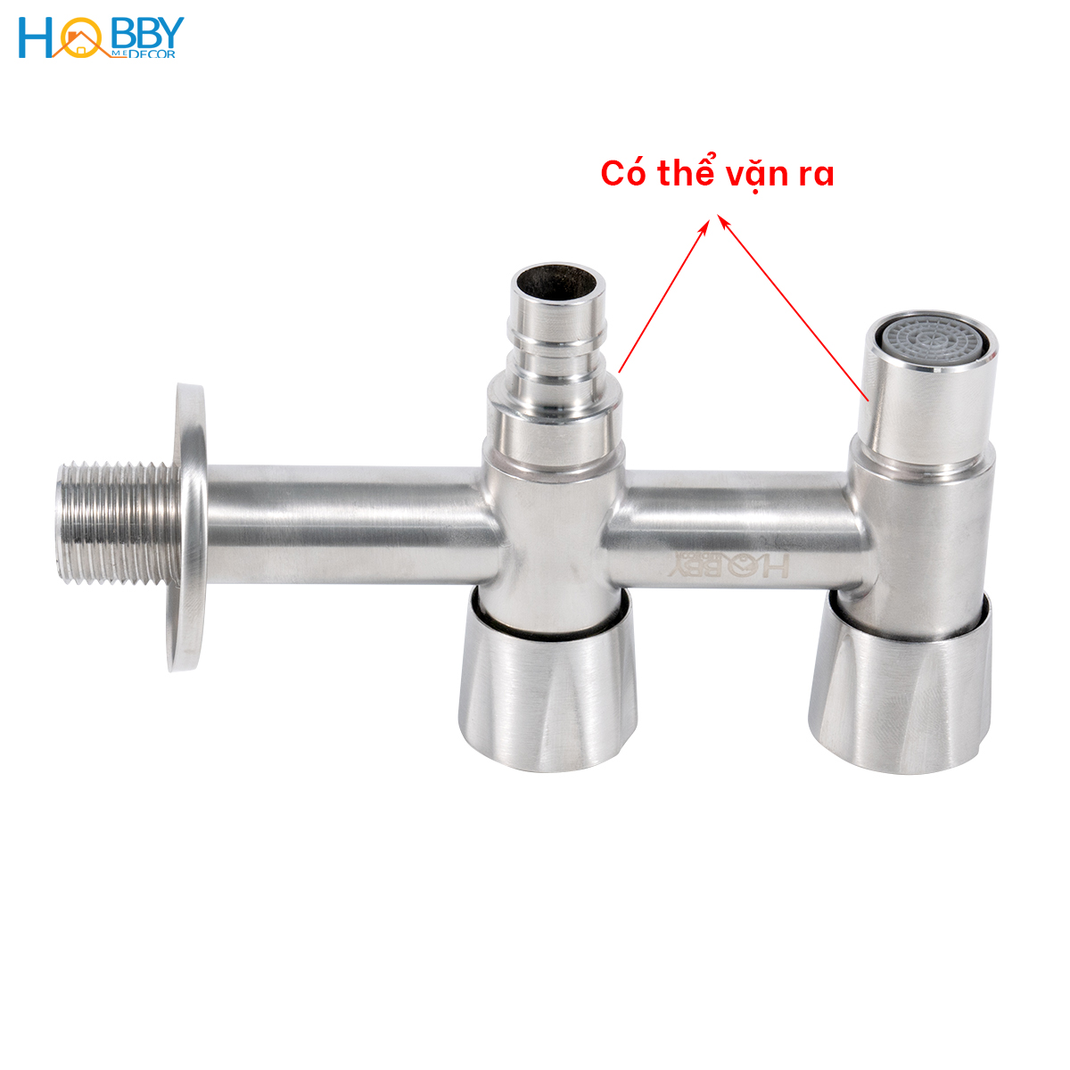 Vòi nước 2 đầu xả vặn đa năng inox 304 ren 21 Hobby home decor VIN4