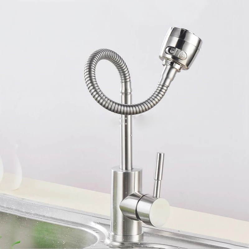 Vòi rửa chén nóng lạnh inox SUS 304 Cao Cấp _ Vòi Rửa Chén Bát Nóng Lạnh Cần Bẻ Lò Xò Sử Dụng cho 2 Hộc Chậu_Vòi chén nóng lạnh inox nguyên khối - hàng đẹp- Trắng vàng