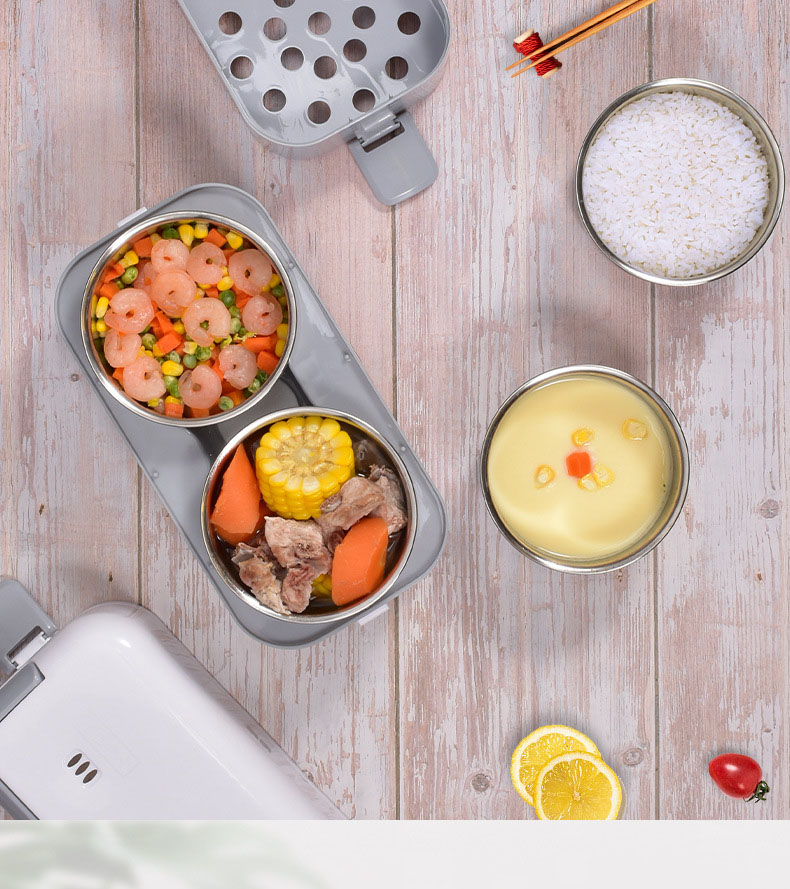 Hộp cơm cắm điện hai tầng, hộp cơm hâm nóng 2 BÁT INOX, giữ nhiệt thích hợp cho dân văn phòng KitAcoom, hàng nhập khẩu chính hãng cao cấp