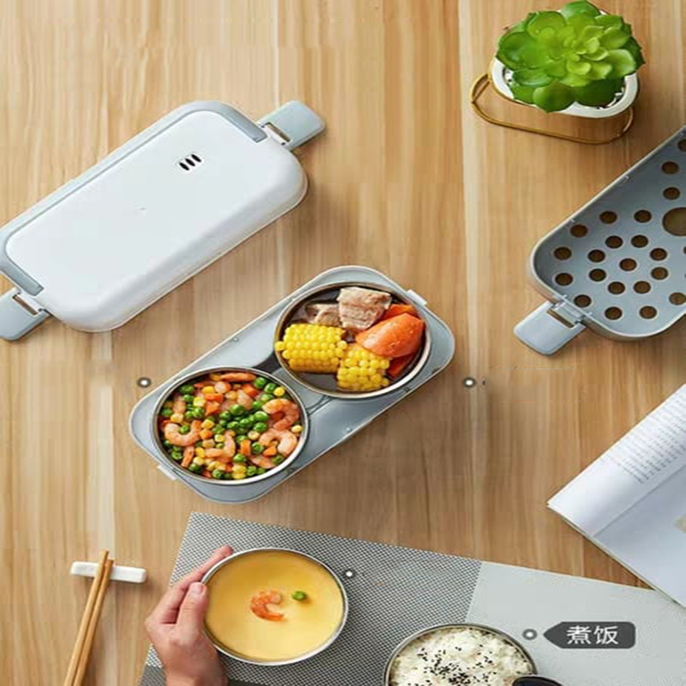 Hộp cơm cắm điện hai tầng, hộp cơm hâm nóng 2 BÁT INOX, giữ nhiệt thích hợp cho dân văn phòng KitAcoom, hàng nhập khẩu chính hãng cao cấp