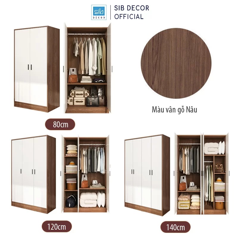 Tủ Quần Áo Đơn Giản SIB Decor Màu Trắng Phối Walnut TA17