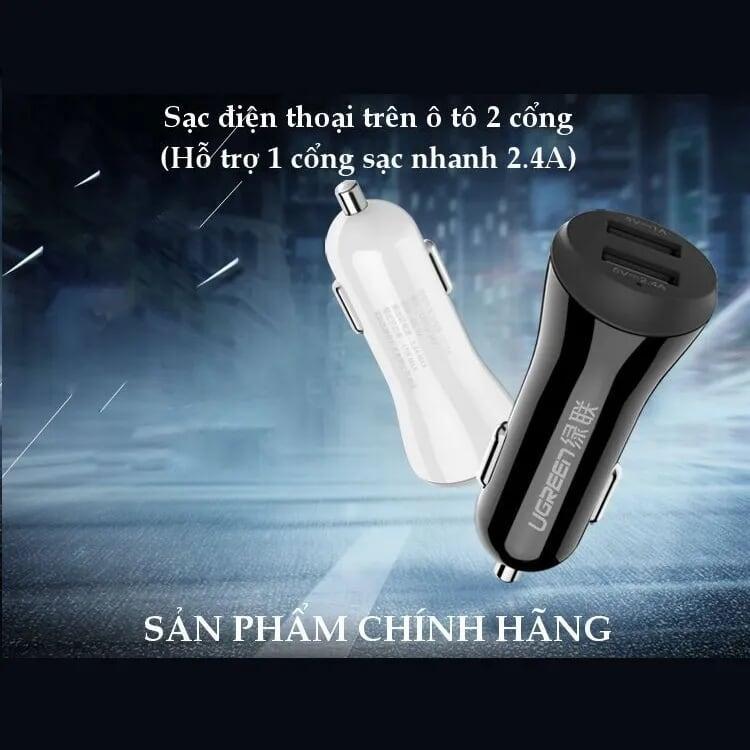 Ugreen UG20758CD114TK 30W màu Trắng Bộ sạc ô tô 2 cổng USB 2.4A + QC 2.0 - HÀNG CHÍNH HÃNG