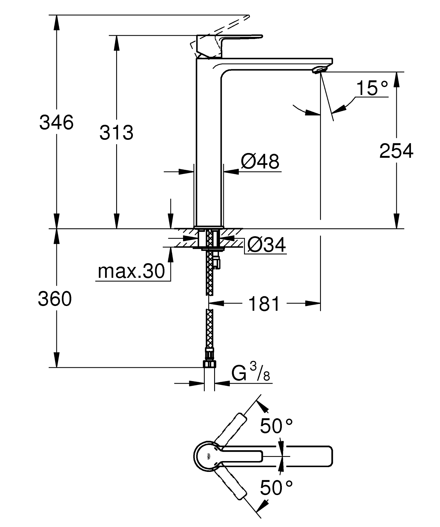 Vòi Chậu GROHE LINEARE Size XL - 23405001