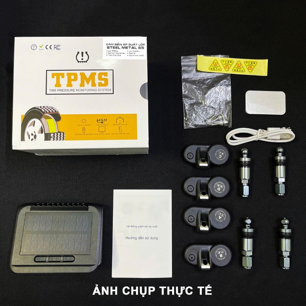 Bộ cảm biến áp suất lốp ô tô xe hơi Tiếng Việt bản cao cấp STEELMETAL S5 Màn LCD Pin năng lượng mặt trời