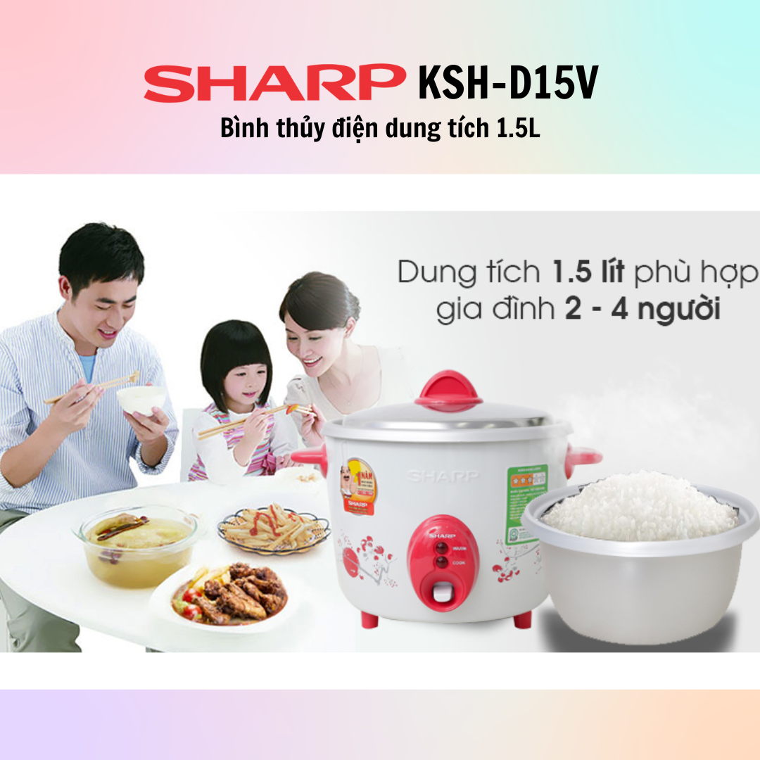 Nồi Cơm Điện Nắp Rời Sharp KSH-D15V (1.5L) - Màu Ngẫu Nhiên - Hàng Chính Hãng