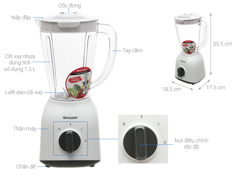 Máy Xay Sinh Tố Sharp EM-S154PV-WH - Hàng Chính Hãng