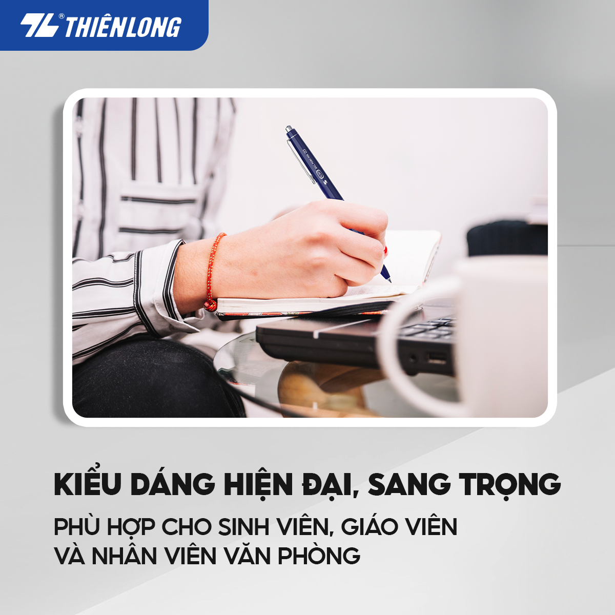 Combo 5/10/20 Bút bi Thiên Long TL-031 ngòi 0.5mm mực xanh đỏ đen giắt kim loại mạ crom kiểu dáng hiện đại, thân bút thon dài