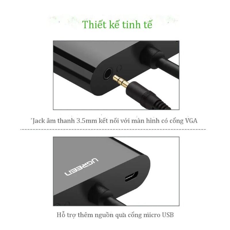 Ugreen UG30355MM115TK 30CM màu Đen Bộ chuyển Micro HDMI sang HDMI + VGA kèm cổng âm thanh - HÀNG CHÍNH HÃNG