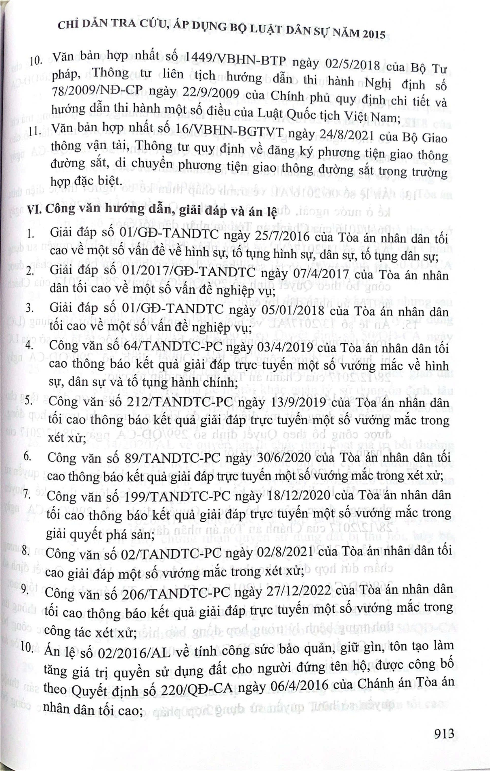 Chỉ dẫn tra cứu áp dụng Bộ luật Dân sự năm 2015 (Tái bản lần thứ nhất có sửa đổi bổ sung)