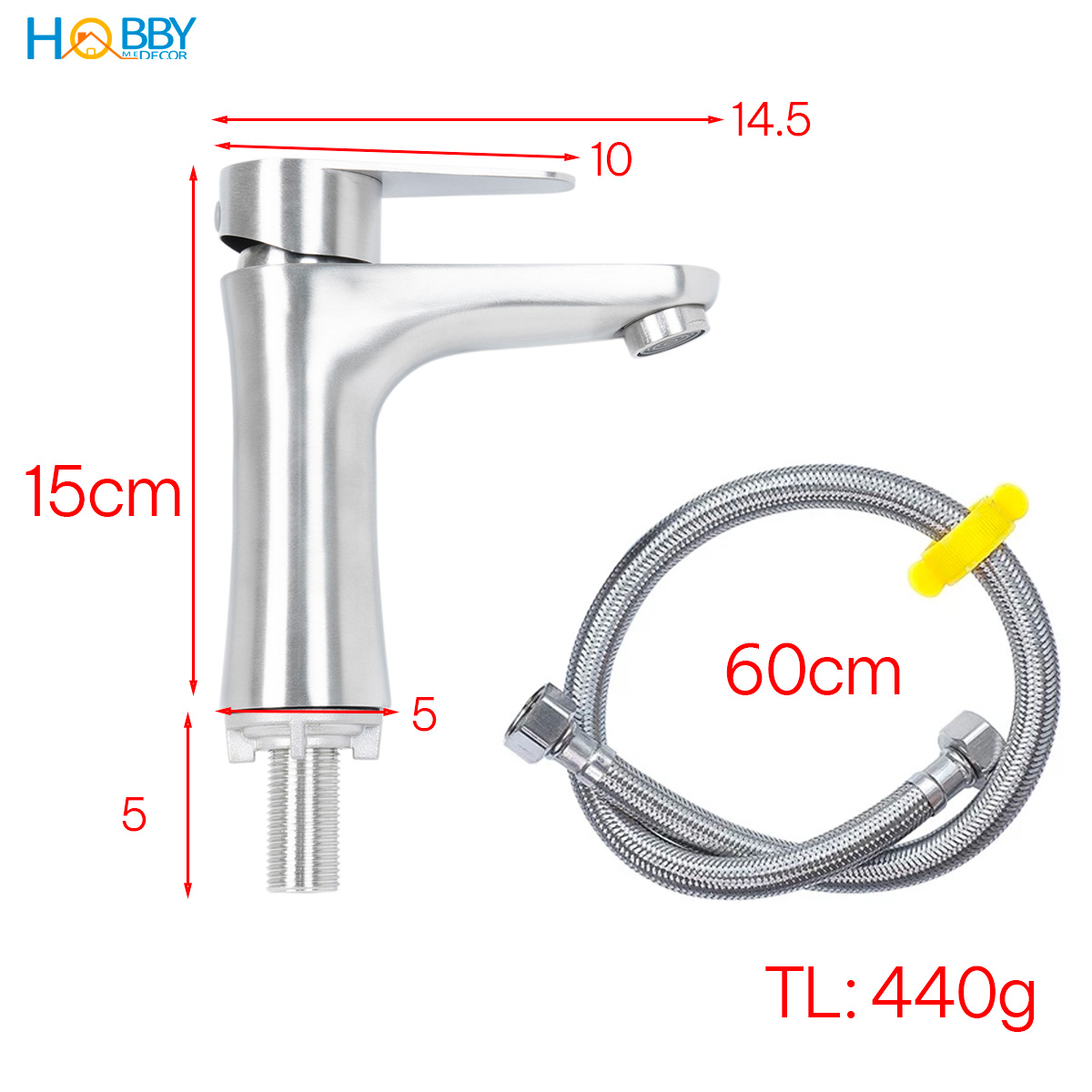 Vòi xả chậu rửa mặt lavabo cấp lạnh inox 304 Hobby home decor LBL2