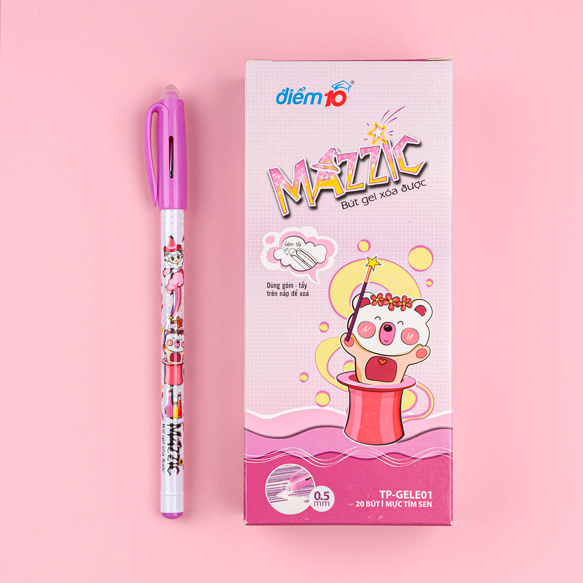 Combo 5/10/20 Bút Gel xóa được Thiên Long Mazzic TP-GELE01 ngòi 0.5mm mực xanh/đen/tím bút viết trơn mượt, có gôm trên nắp
