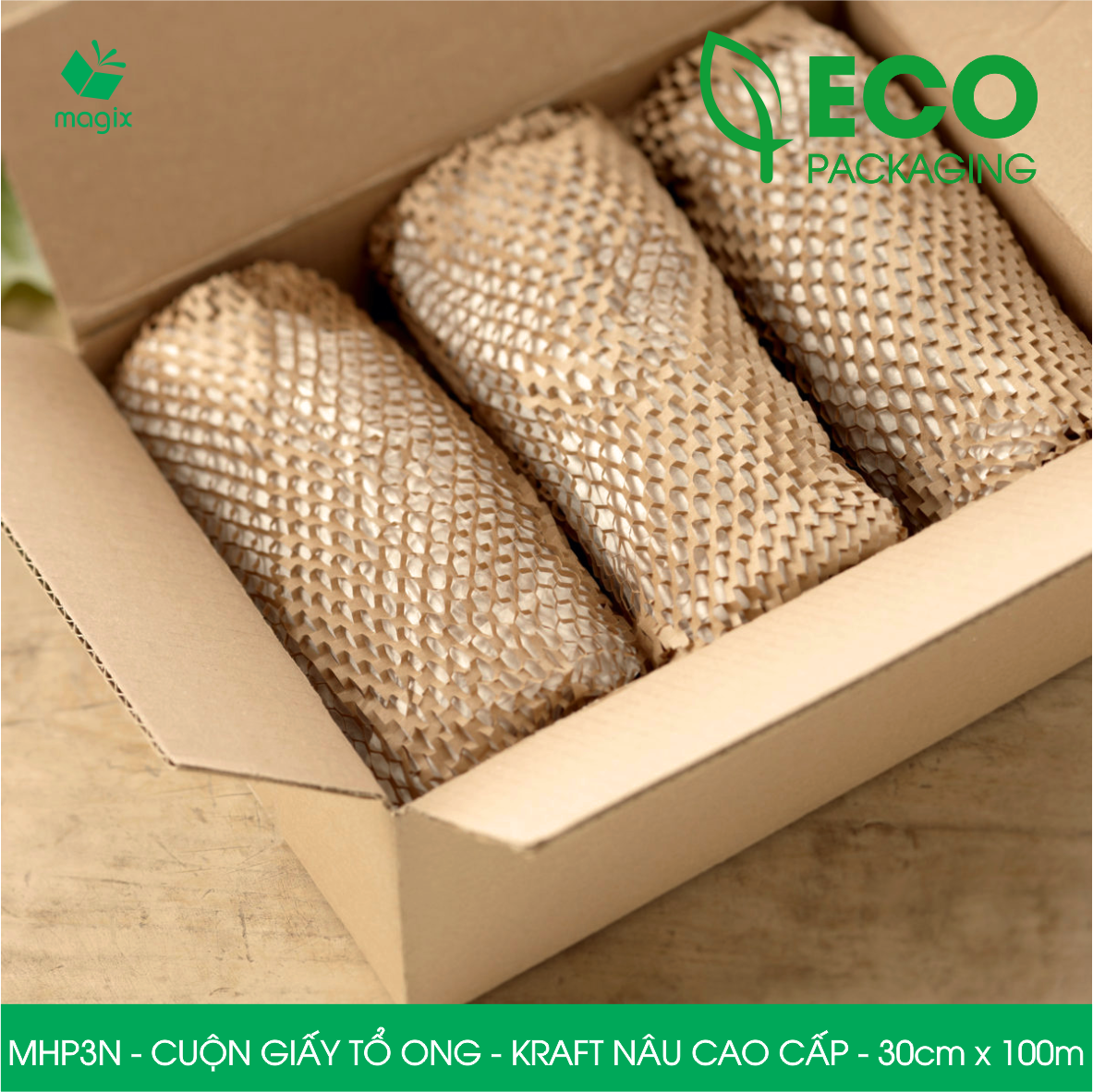 MHP3N - 30cm x 100m - Cuộn giấy tổ ong chống sốc - Kraft nâu Cao Cấp - Giấy gói hàng, gói quà