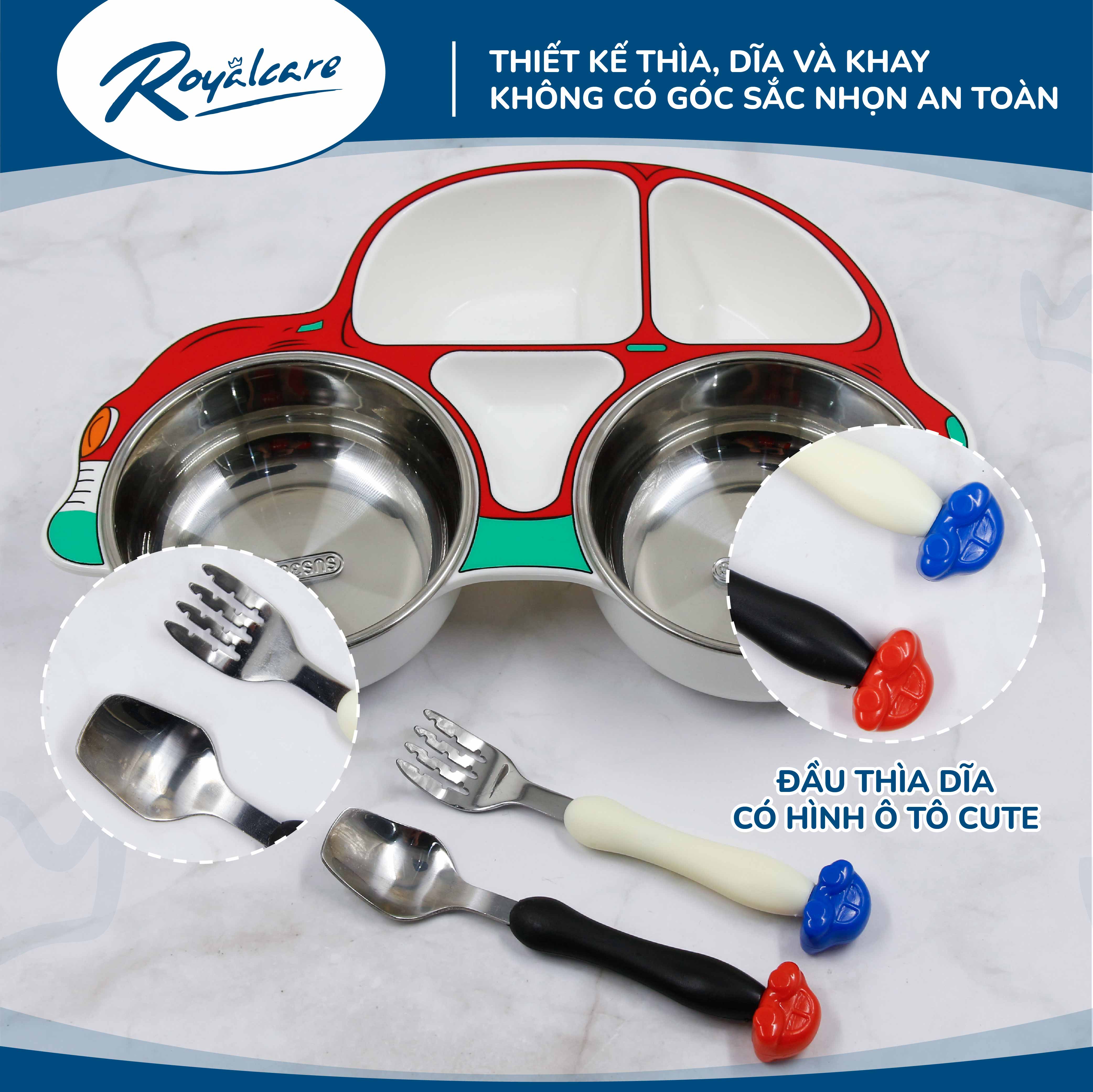 Set khay ăn dặm cho bé bằng Inox và Nhựa cao cấp Royalcare phù hợp ăn BLW, ăn dặm kiểu Nhật và ăn dặm truyền thống