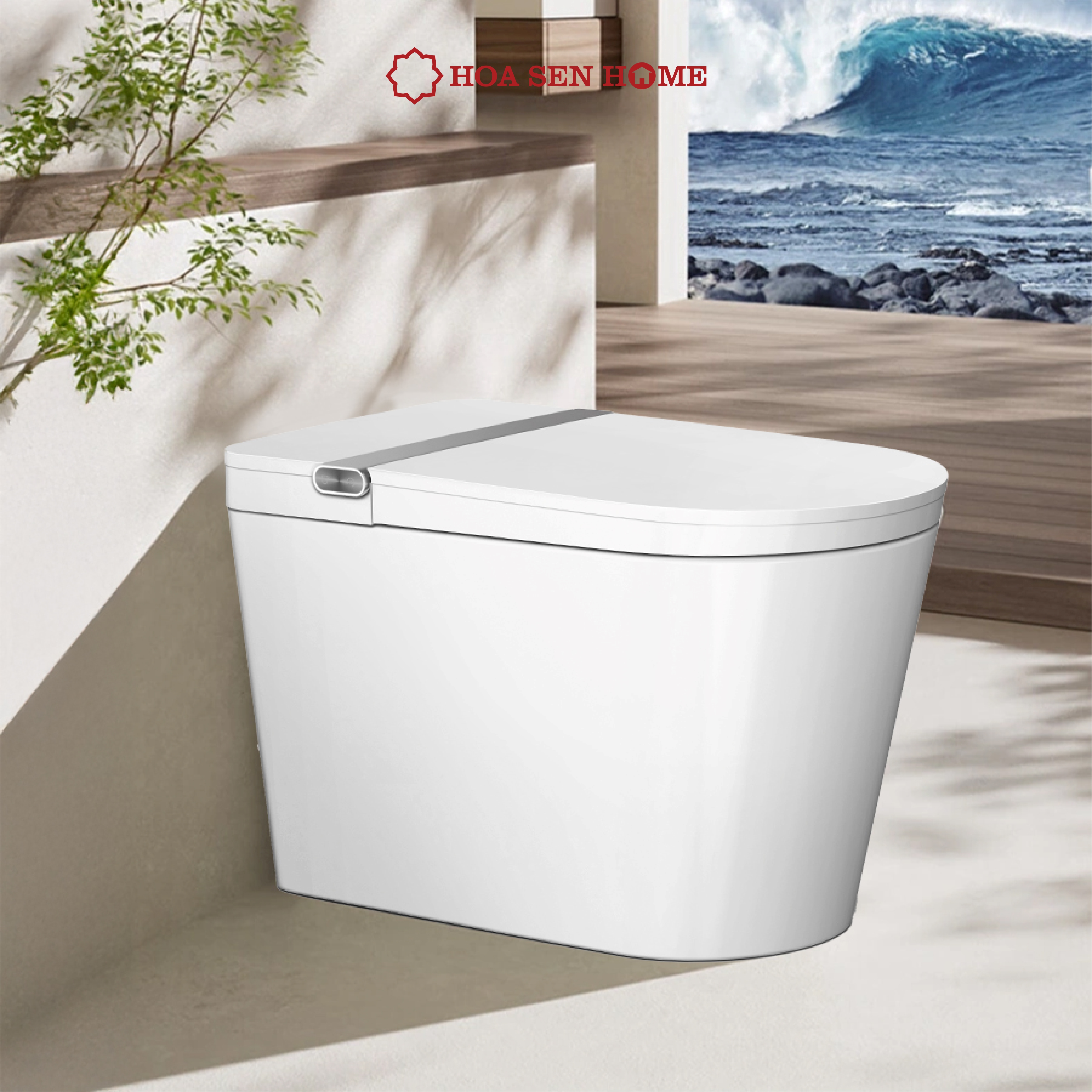 Bồn cầu thông minh TUSLO E002 Luxury lớp phủ men cao cấp, thiết kế bo tròn góc cạnh, công nghệ cảm biến hiện đại - Hoa Sen Home - Hàng chính hãng