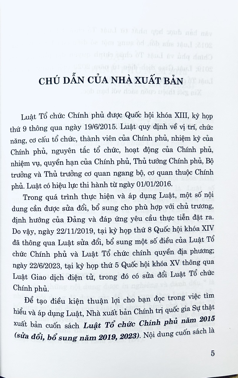 Luật Tổ Chức Chính Phủ năm 2015 (sửa đổi, bổ sung năm 2019,2023)