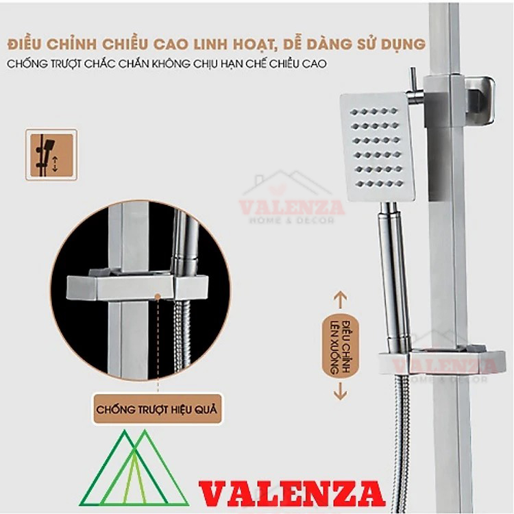 Bộ sen cây tắm đứng inox sus304 nóng lạnh Valenza SCV-01 cao cấp
