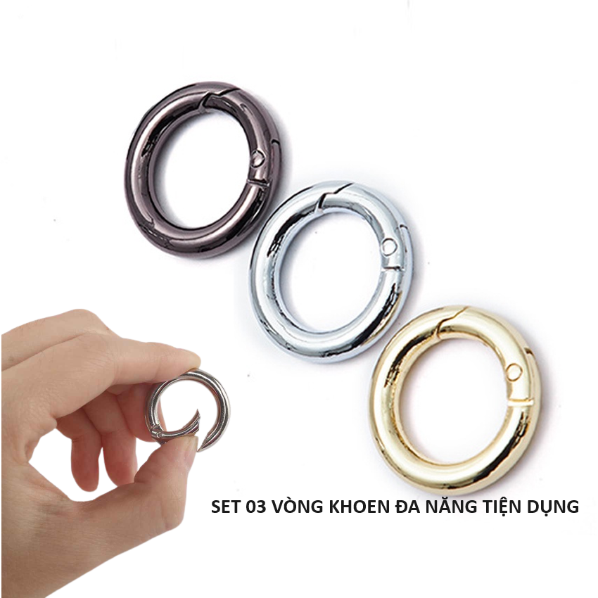 Set 3 Vòng Khoen Tròn Nhỏ, Móc Khuyên Chùm Khóa Trơn Kim Loại Màu Bạc, Móc Chùm Chìa Khóa, Móc Đa Năng - TakyHome 5070