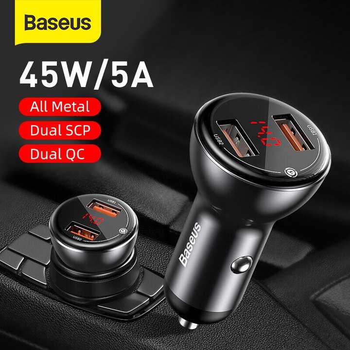Tẩu sạc nhanh đa năng công suất cao Baseus Digital Display Dual SCP Quick Charger. Mã: CCBX-B0G