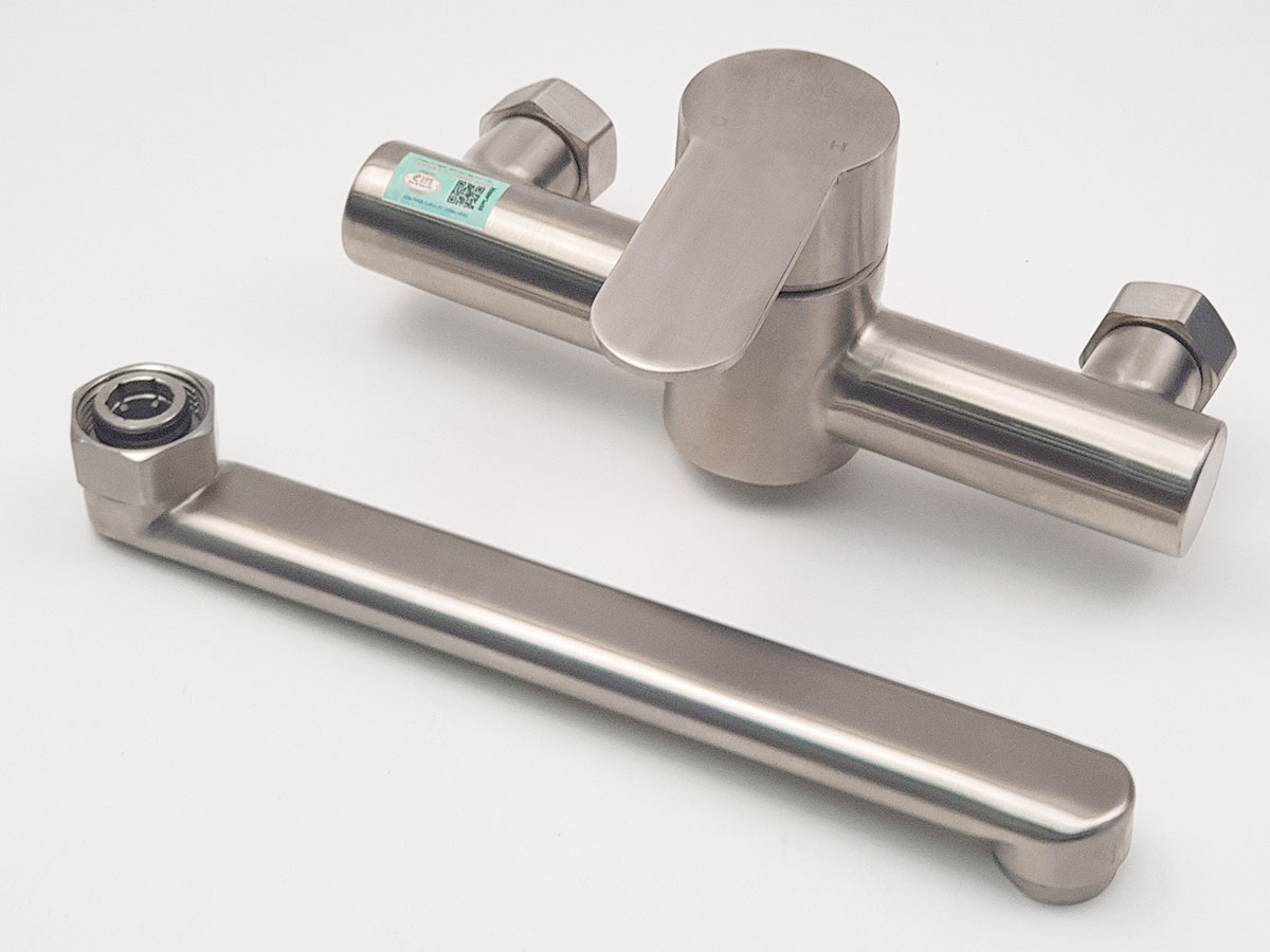 Vòi rửa chén nóng lạnh âm tường Inox SUS 304 Eurolife EL-T019AT (Trắng bạc)