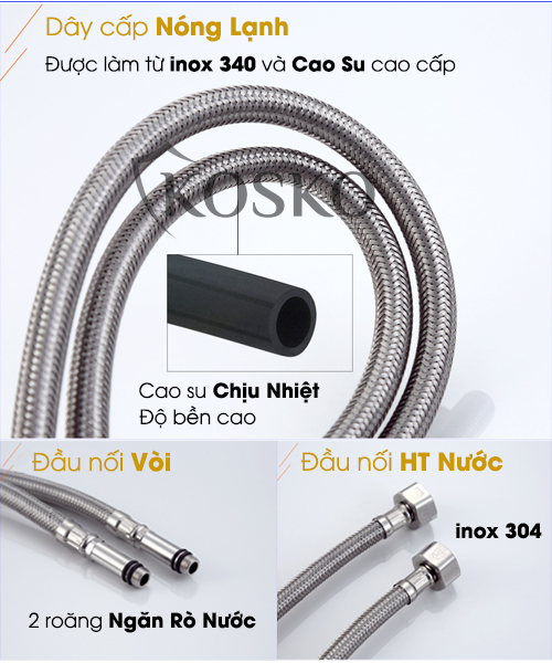 Vòi nước rửa chén KOSKO inox 304, vòi rửa chén bát tròn nóng lạnh phù hợp với nhiều loại bồn rửa chén và chậu rửa bát chén khác nhau