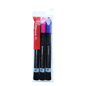 Combo bút lông dầu STABILO Cappi MarkerPen (MK169) - Bộ 3 bút xanh + đen + đỏ (MK169-C3A)