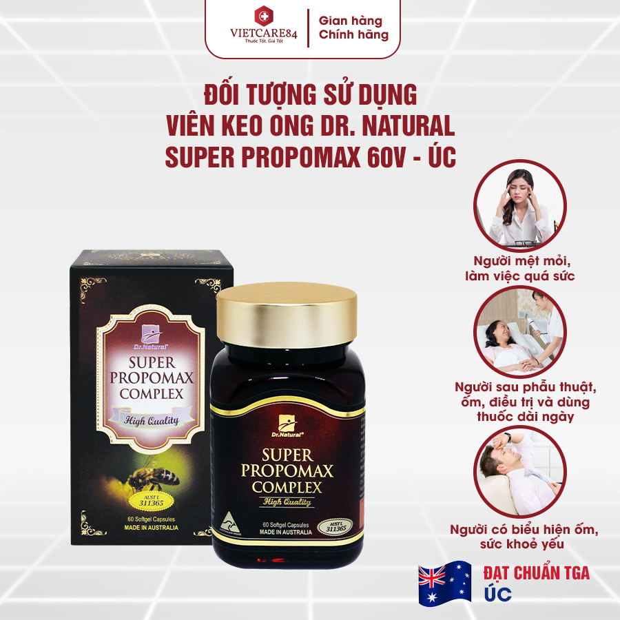 Viên uống keo ong tăng cường hệ miễn dịch, tăng sức đề kháng nhập khẩu chính hãng Úc SUPER PROPOMAX COMPLEX (60 viên) chiết xuất từ Keo Ong giúp tăng cường sức khỏe, nâng cao sức đề kháng, nâng cao thể trạng cho cơ thể