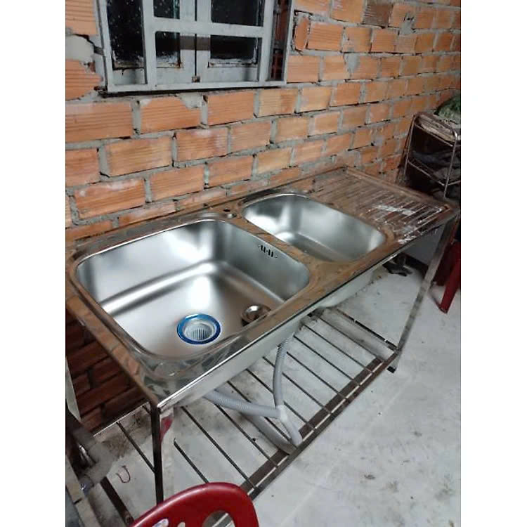 Bộ Chậu Rửa Chén Bát Inox 304 Có Chân HWATA 2 Hộc 1 Bàn - Hàng Chính Hãng nhiều kích thước