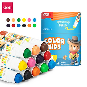 Bút Sáp Màu Dầu Lụa Gấu Con Deli 24 Màu Tươi Đậm Siêu Mịn Rửa Trôi An Toàn Cho Be Học Sinh Tô Màu Vẽ Tranh