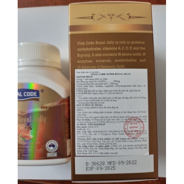 Sữa Ong Chúa Vital code - Hộp 100 Viên-giúp tăng cường khả năng miễn dịch, chống lão hóa