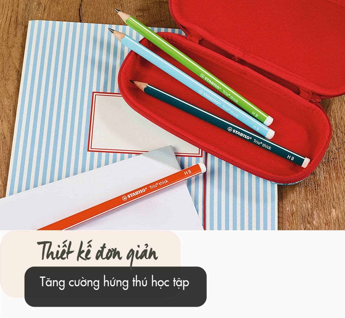 Bộ bút chì gỗ STABILO Trio 369 2B thân tam giác sọc trắng - Bộ 5 bút 5 màu (PC369-C5)