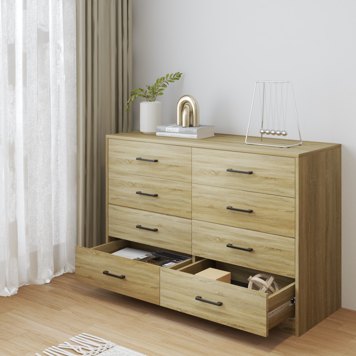 HAPPY FURNITURE , HEINEE - Tủ lưu trữ 8 ngăn kéo, THK_235 , 120cm x 45cm x 82cm DxRxC, sản phẩm phổ thông