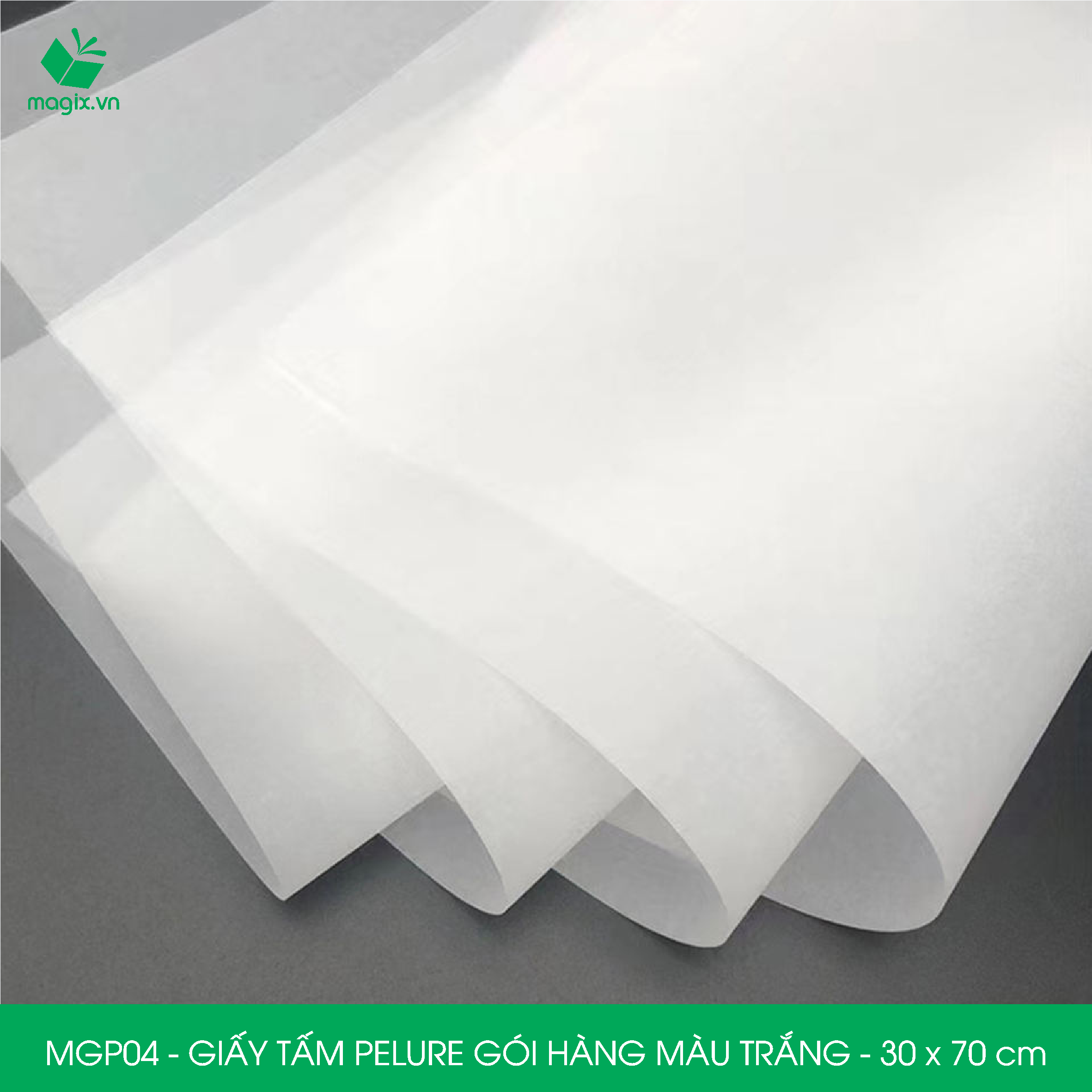MGP04 - 30x70 cm - 100 tấm giấy Pelure trắng gói hàng, giấy chống ẩm 2 mặt mịn, giấy bọc hàng thời trang
