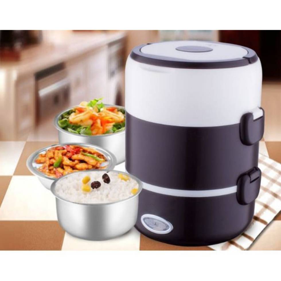 Bộ Hộp Cơm Giữ Nhiệt Văn Phòng Cao Cấp Cắm Điện inox 3 tầng - Hàng Chính Hãng