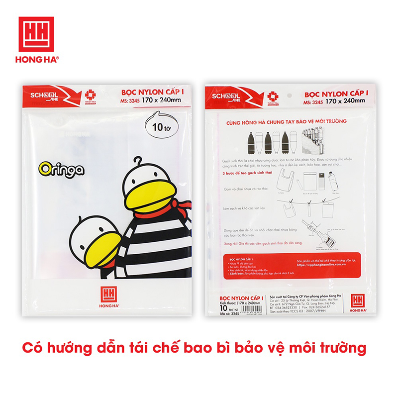 Bọc vở nilon cấp 1 Hồng Hà 170 x 240 mm - 3245 tập 10 chiếc