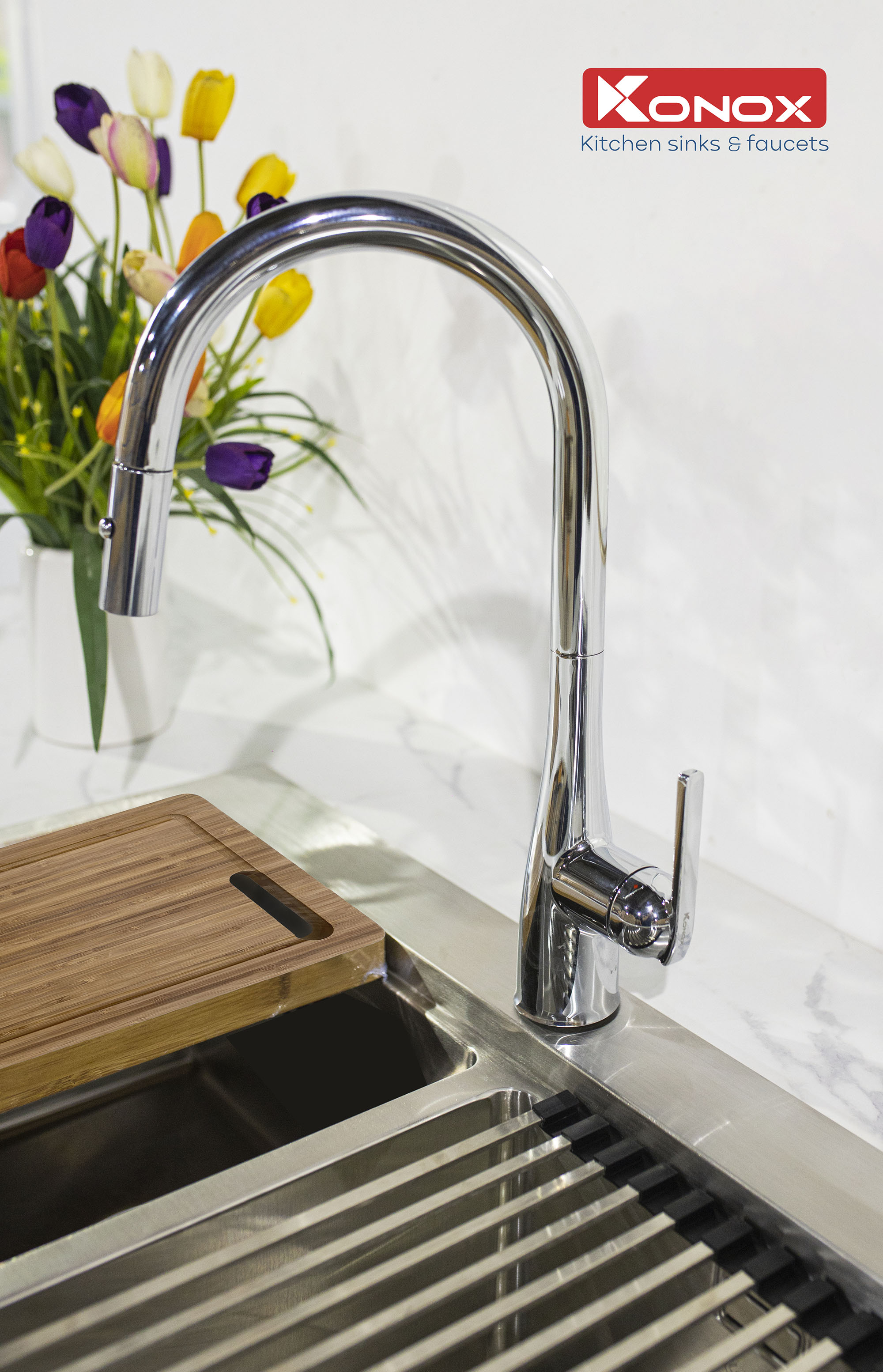 Vòi rửa bát rút dây Konox, Granite Series, Model Curva, 3 màu, Hàng chính hãng
