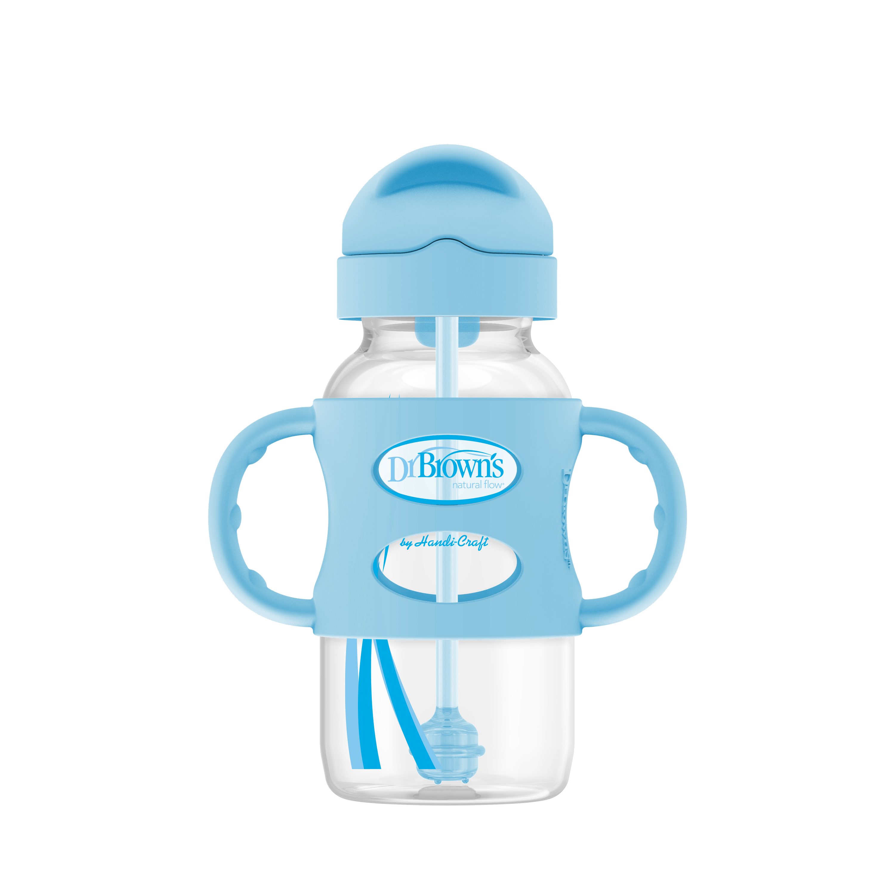 Bình sữa chuyển tiếp, có ống hút silicone và hai tay cầm, cổ rộng, nhựa PP, 270ml