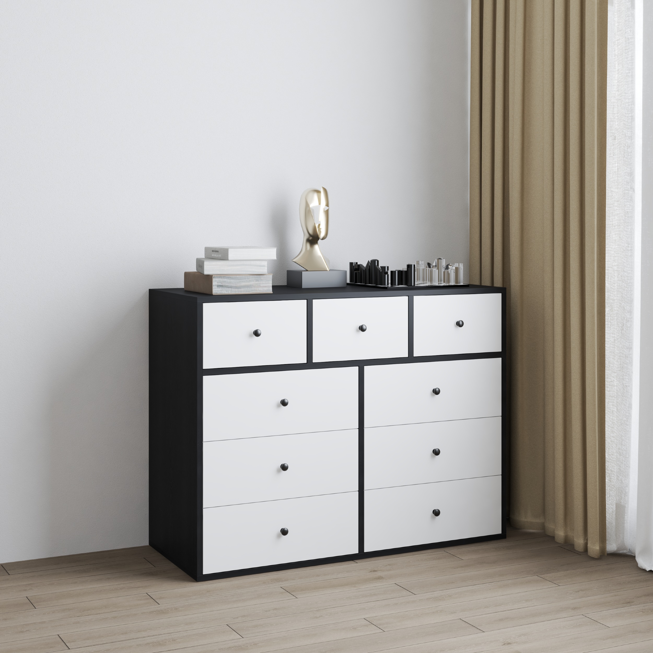 HAPPY FURNITURE , Tủ lưu trữ 9 ngăn kéo - KALA, THK_301 , 110cm x 45cm x 84cm DxRxC