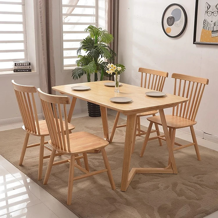 Bộ bàn ăn chân chữ V kèm 4 ghế cao cấp BAMSF06 Tundo Kích thước 1m2 x 80cm