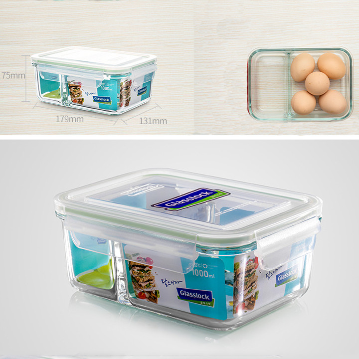 Bộ đựng đồ ăn trưa gồm túi giữ nhiệt + hộp thủy tinh chia ngăn 1000ml + hộp thủy tinh 695ml Lunch71-100
