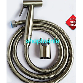 Trọn bộ đầy đủ vòi xịt vệ sinh INOX 304 gồm cả dây sen và đế cài ( Xịt bồn cầu inox 304 )