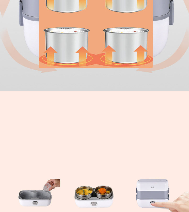 Hộp cơm cắm điện hai tầng, hộp cơm hâm nóng 2 BÁT INOX, giữ nhiệt thích hợp cho dân văn phòng KitAcoom, hàng nhập khẩu chính hãng cao cấp