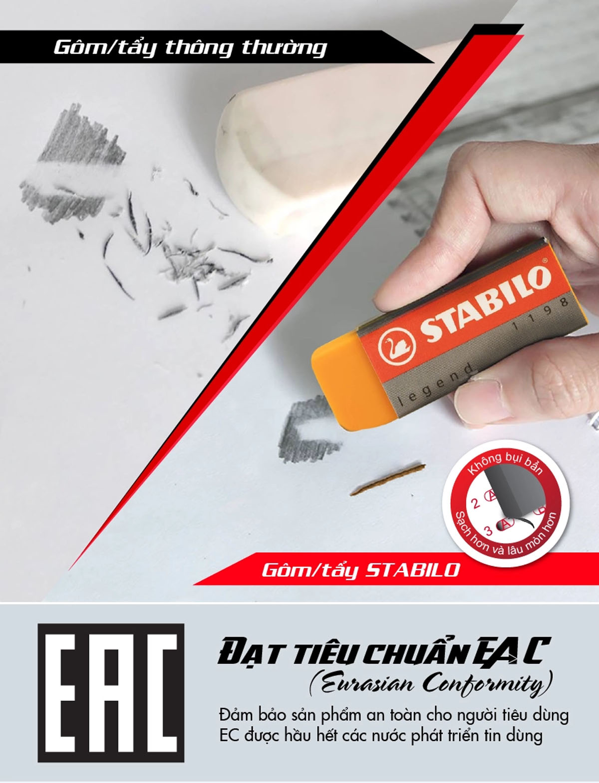 Hộp 20 viên tẩy lớn STABILO - Hộp 20 viên màu trắng (ER186/20)