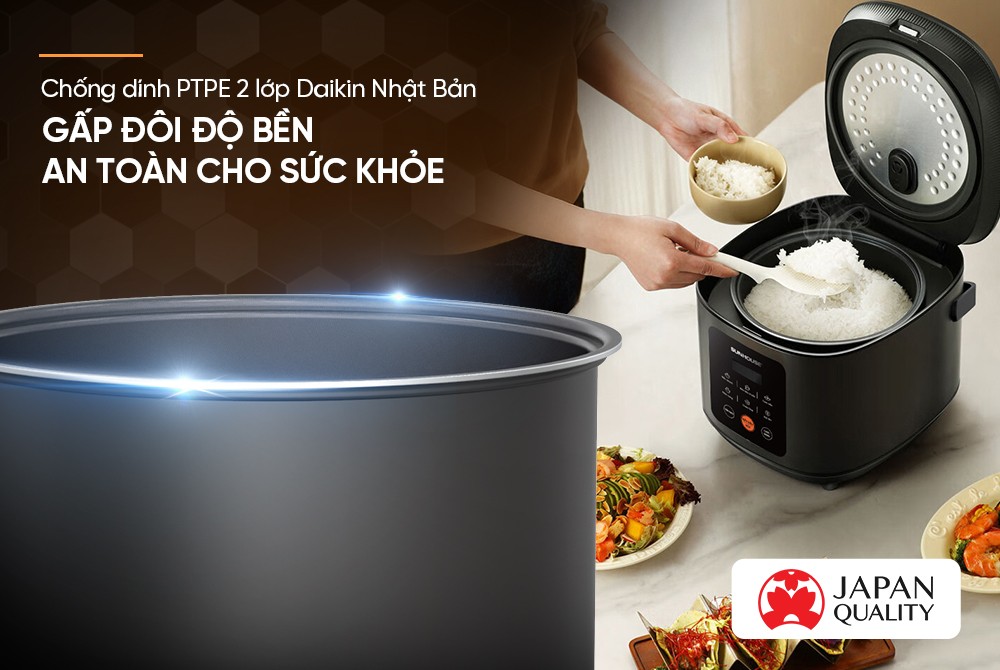 Nồi cơm điện tử 1.5L Sunhouse SHD8825 - 700W, 6 chức năng, Hẹn giờ nấu 24h, Chống dính Daikin 2 lớp, Lòng nồi 1.2mm - Hàng chính hãng