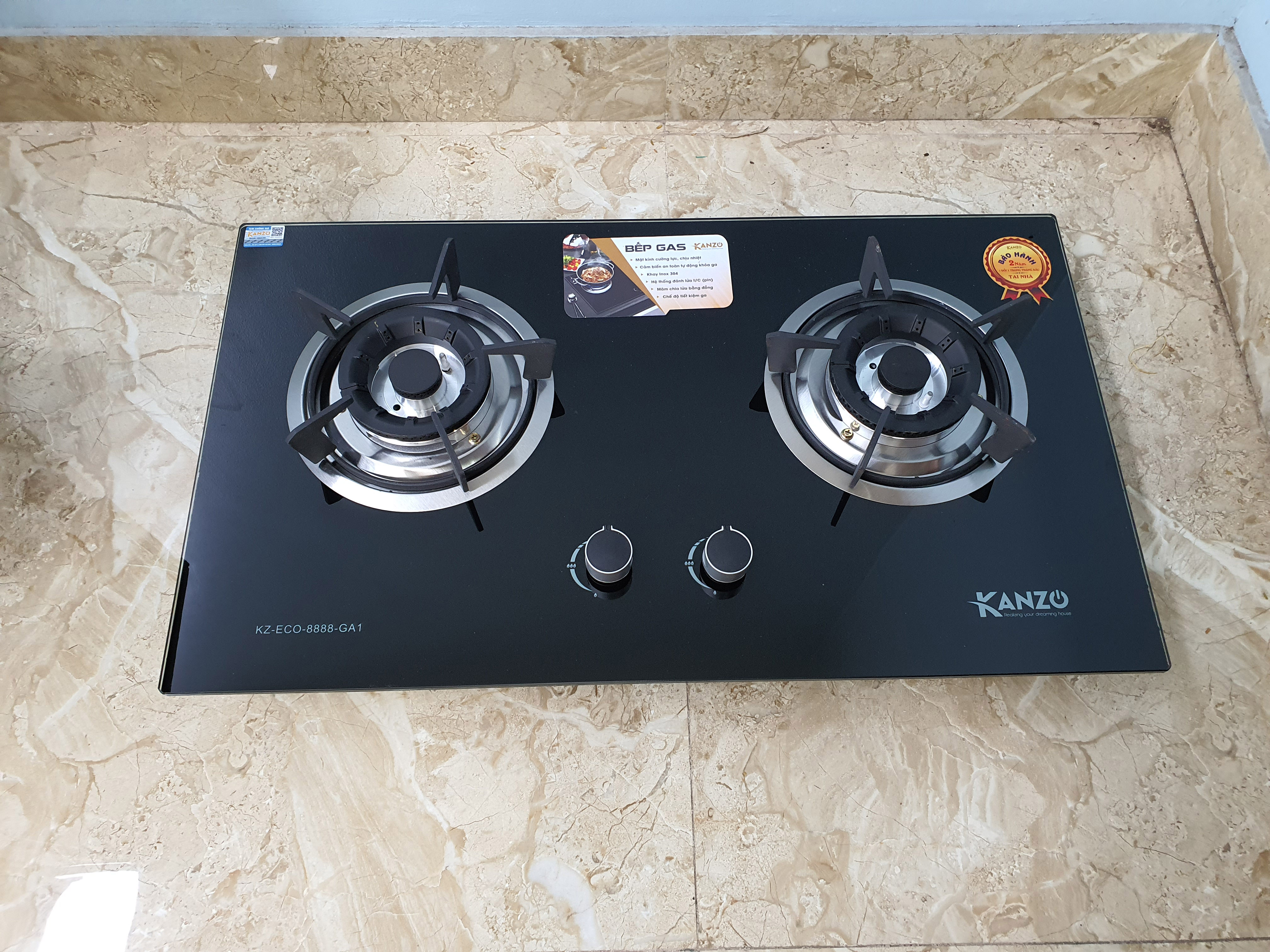 Bếp Gas Âm 2 Mâm Kanzo KZ-ECO-8888-GA1 - Japan Technology - Sơn tĩnh điện siêu bền - Hàng Chính Hãng