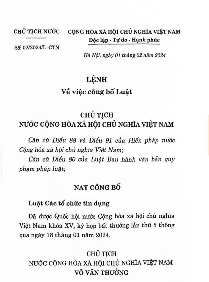 Luật Các Tổ Chức Tín Dụng (2024)