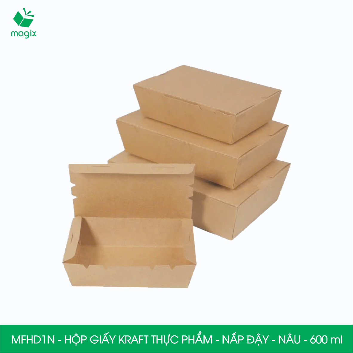 MFHD1N - Combo 50 hộp giấy kraft thực phẩm 600ml, hộp đựng thức ăn nắp đậy màu nâu, hộp gói đồ ăn mang đi