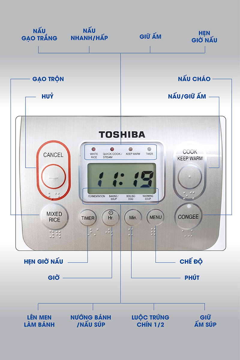 NỒI CƠM ĐIỆN TỬ TOSHIBA RC-18NTFV(W) - Hàng Chính Hãng