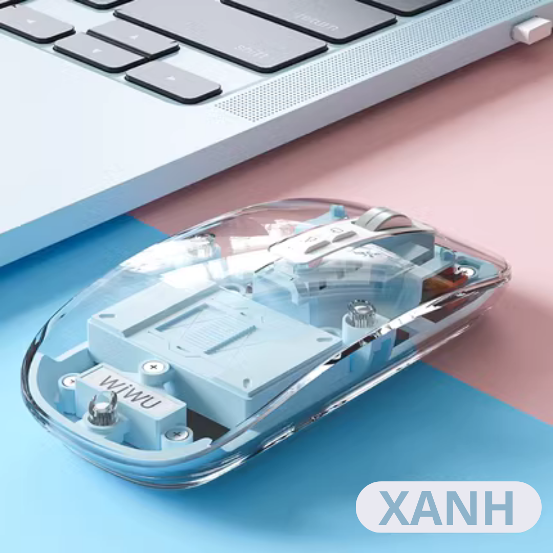Chuột Không Dây bluetooth 5.1 hiệu WiWU Crystal WM105 - Sạc USB C, Chuột không dây cho MacBook/Laptop, cho iPhone, cho iPad, Nhẹ, Kết Nối 2.4G,, Không Độ Trễ, silend mode (im lặng), thiết kế trong suốt lợ cơ - Hàng nhập khẩu